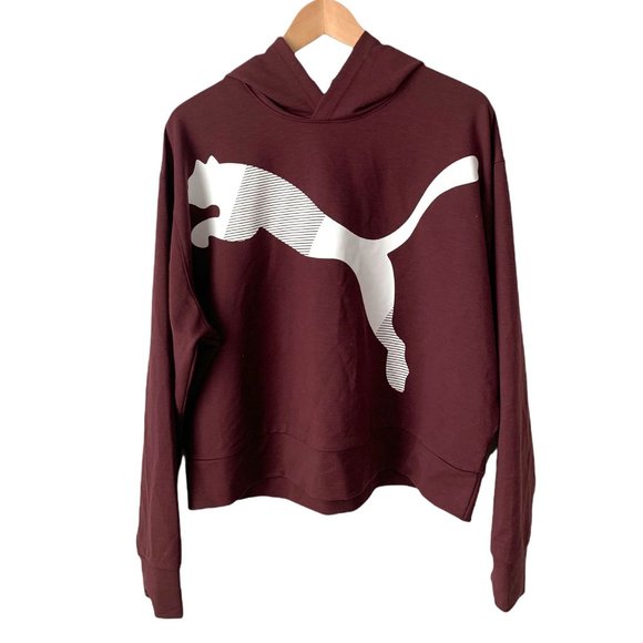 Puma Tops - Puma Women's Maroon Red Wine Modern White Sports Logo Hoodie Large